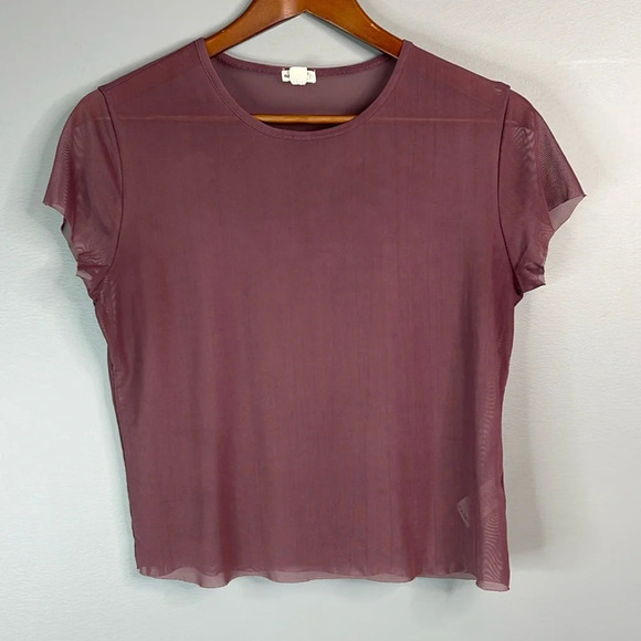 GARAGE Mesh T-Shirt Plum Purple Short Sleeve Crewneck Raw Hem Stretch Size L - Picture 11 of 11